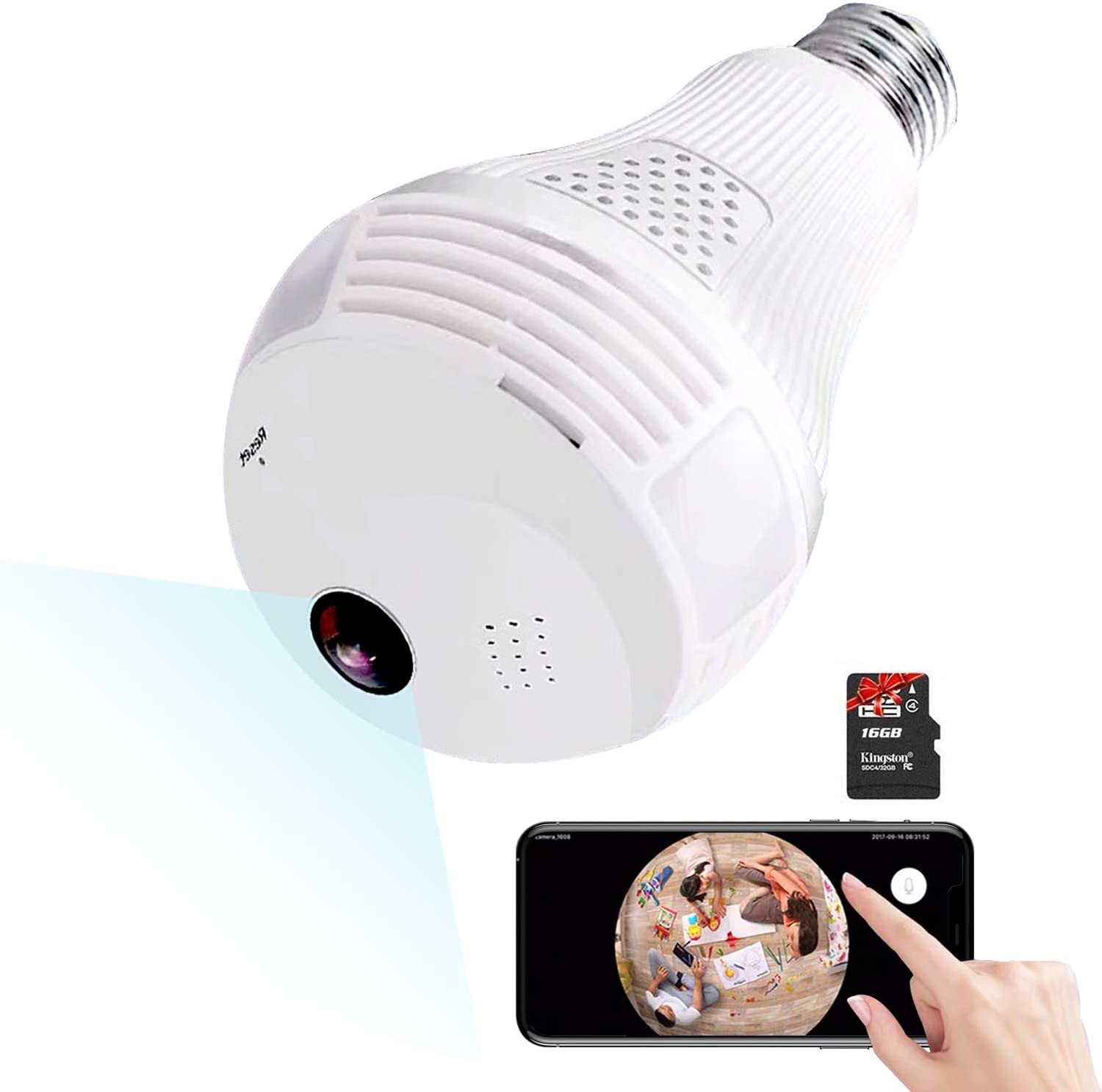 Evkvo pære lys wifi ip kamera wi-fi fisheye 3mp 360 graders panoramaudsigt cctv kamera hjem sikkerhed wifi kamera: 2mp kameraer
