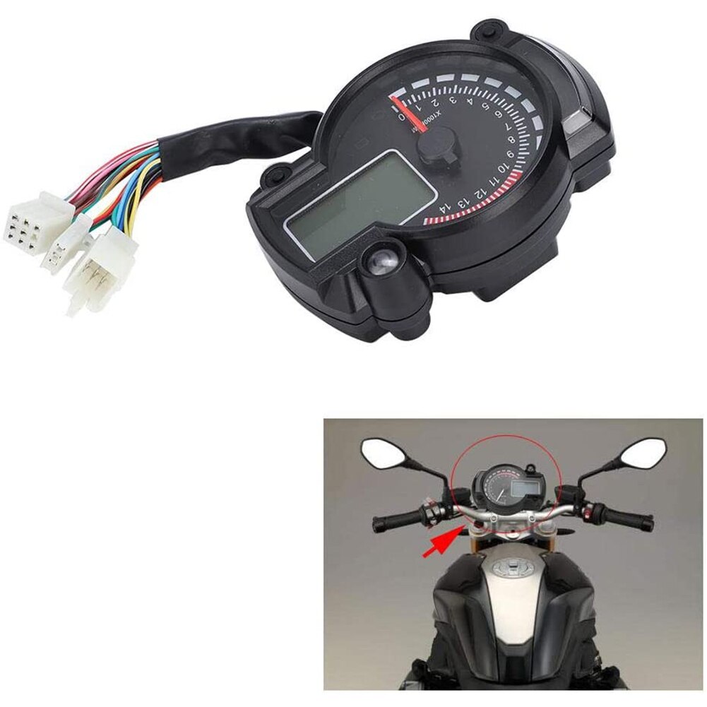 BOROCO 2 En 1 Voltmètre + Tachymètre Numérique LED Moto - Compteur De Vitesse Métal Chromé