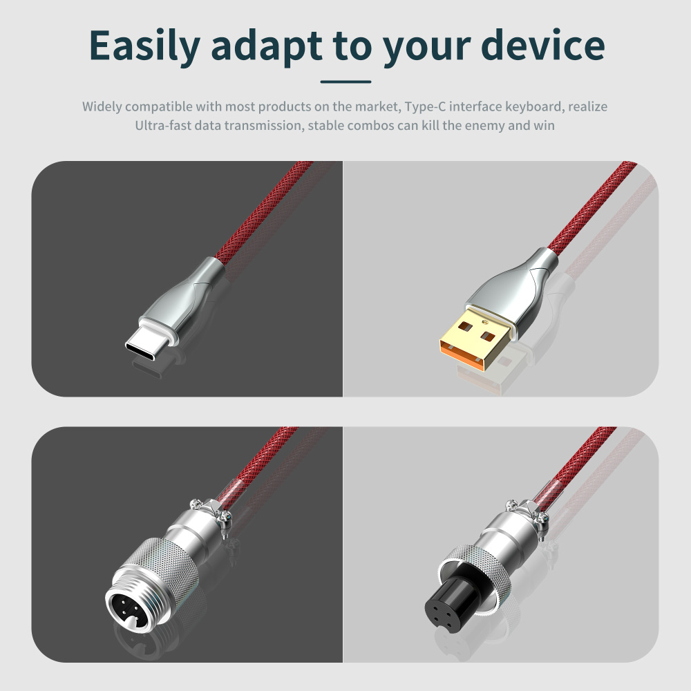 Câble enroulé pour clavier mécanique, câble d'aviateur de type C vers connecteur USB, câble d'aviation pour accessoire de clavier de jeu