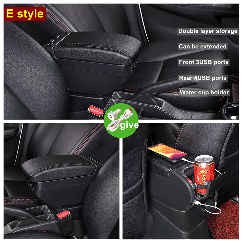 Armstöd låda för chevrolet aveo/lova  t200/t250 2002 dual layer pu läder stor utrymme bil central butik innehåll låda usb char: Alla svarta har usb