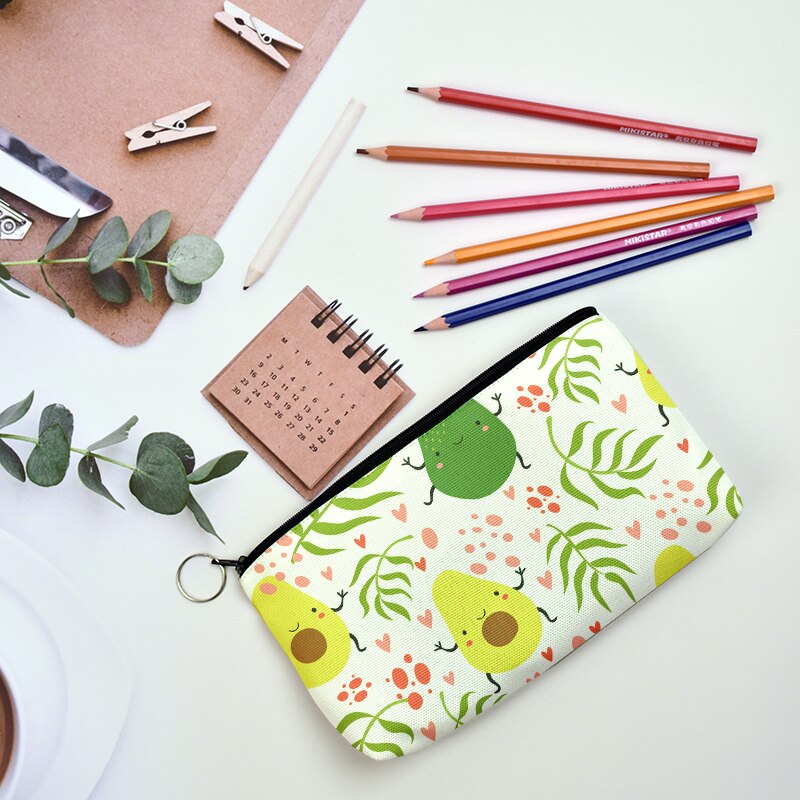 Avocado Print Pencil Case Kawaii Pen Case School Supplies Pencil Bag Large Capacity Pencil Pouch Stationery Kids