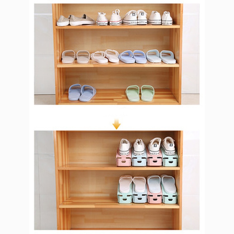 Adjustable Shoe Hanger Storage Organizers Home Wardrobe Space Saving Shoe Storage Rack Shoebox Rack Double Shoes Stand Shelf
