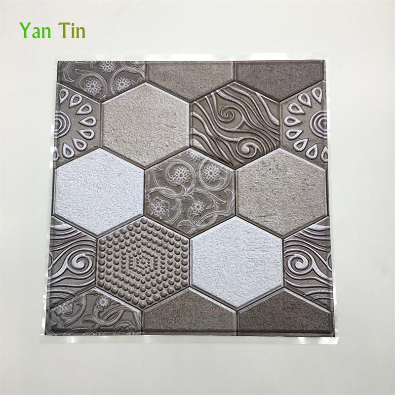 3D Tricolor Emboss Pattern Retro Tiles Wall Sticker Kitchen Shower Room Bedroom Waist Line Tile Wall Decals Removable Art Mural