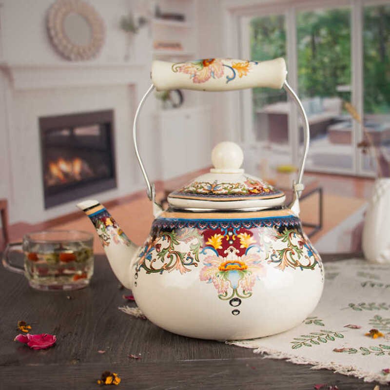 Théière émail santé gaz Induction cuisinière bouilloire gaz maison chaude bouilloire grande capacité cruche émail Pot eau Carafe Camping thé