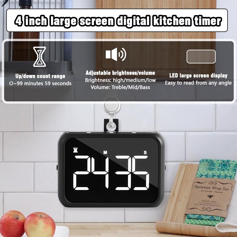 Temporizador Digital LED para cocina, cronómetro deportivo para cocina, estudio, Cuenta atrás magnética, contador de pasos electrónico, pantalla grande