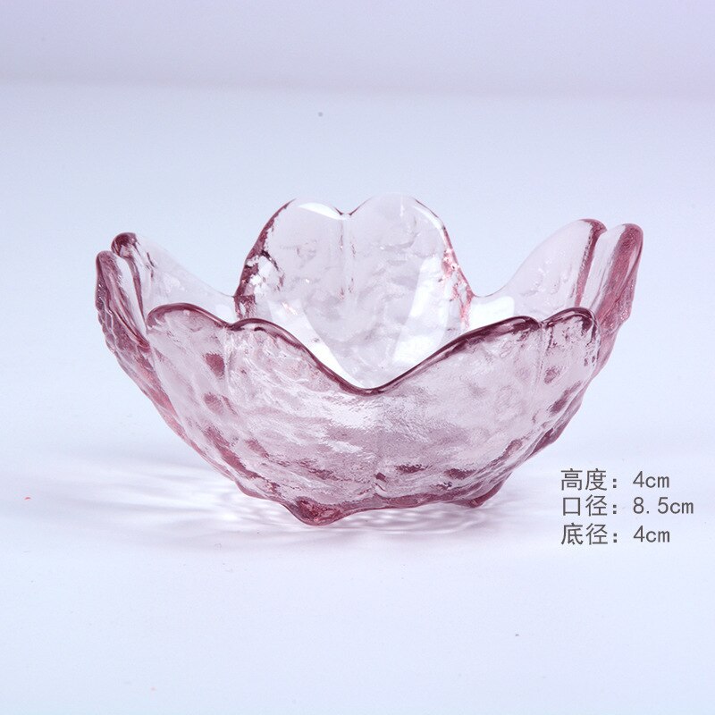 Japanese Cherry Blossom Plate Transparent Pink Glass Saucer Glass Salad Bowl Salad Bowl Set Dish Set: D