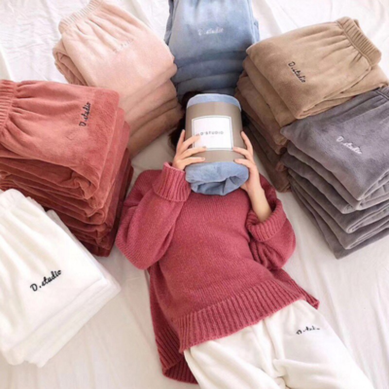 Women Autumn Winter Warm Plush Fleece Long Sleep Pants Homewear Pajamas Soft Flannel Thick Sleepwear Trousers