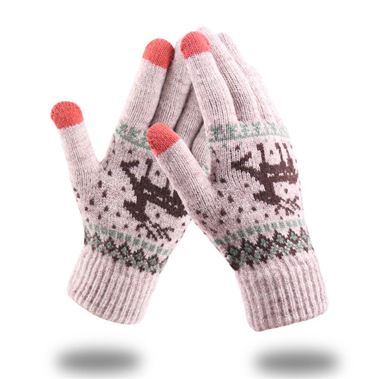 Jacquard varme fawn hansker dame berøringsskjerm hanske dame vinter fløyel ull hansker kvinnelige julevotter hanske: Khaki