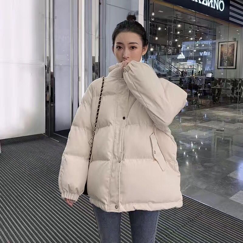 Dam vinter höstjacka bomull vadderad huva oversized lös kvinnlig tjock kappa kort solid casual damparkas