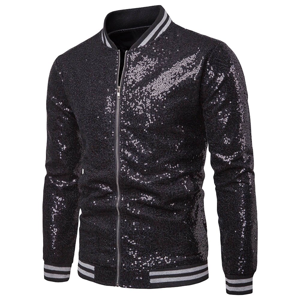 Mens Sequined Blazers Performance Show Host Zipper Blazer Coat Wedding Outwears Tuxedo Suit Coat For Men