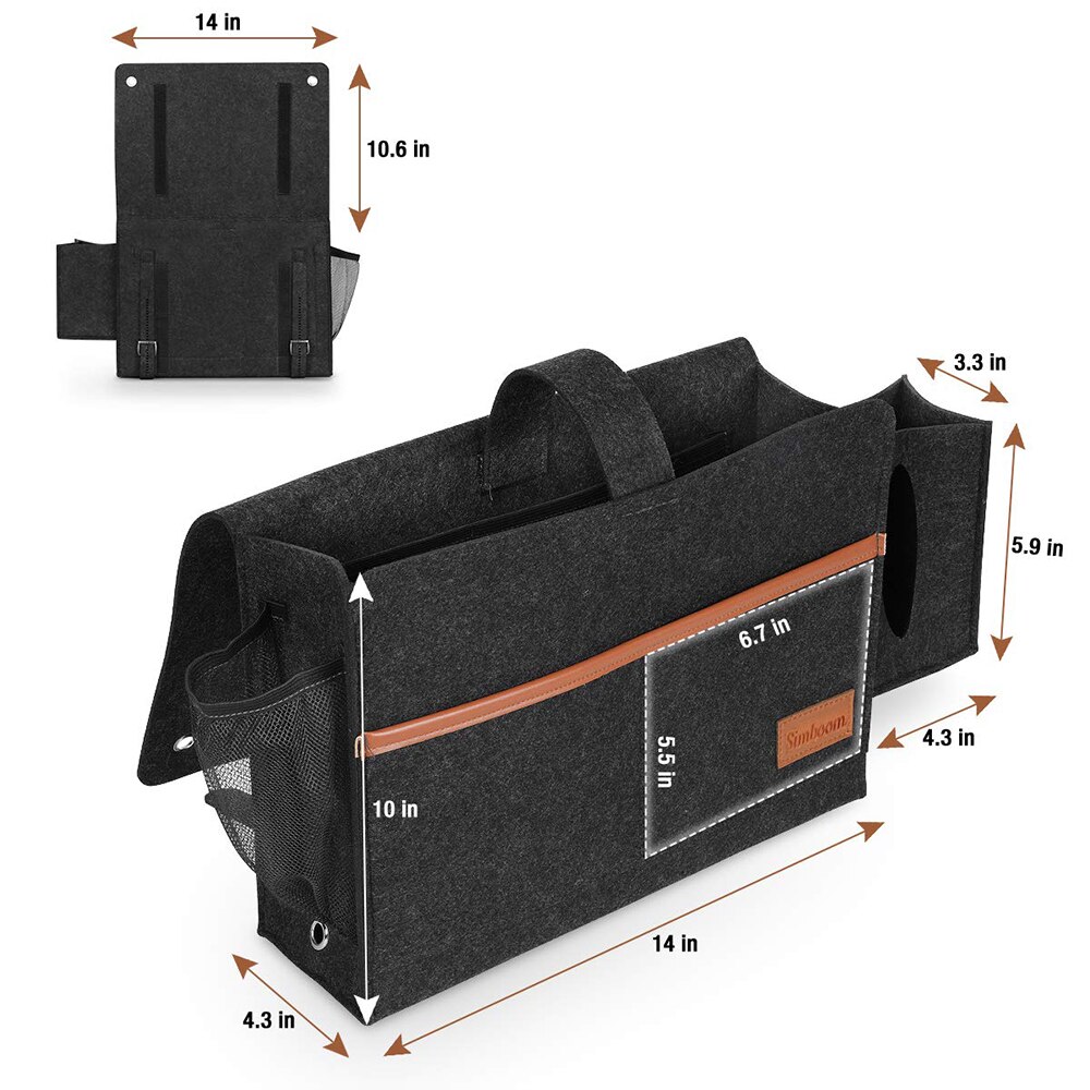 Felt Hanging Storage Bag with Tissue Box and Water Bottle Holder, Bedroom Sofa Organizer Bag for Books Pad Phone Chargers