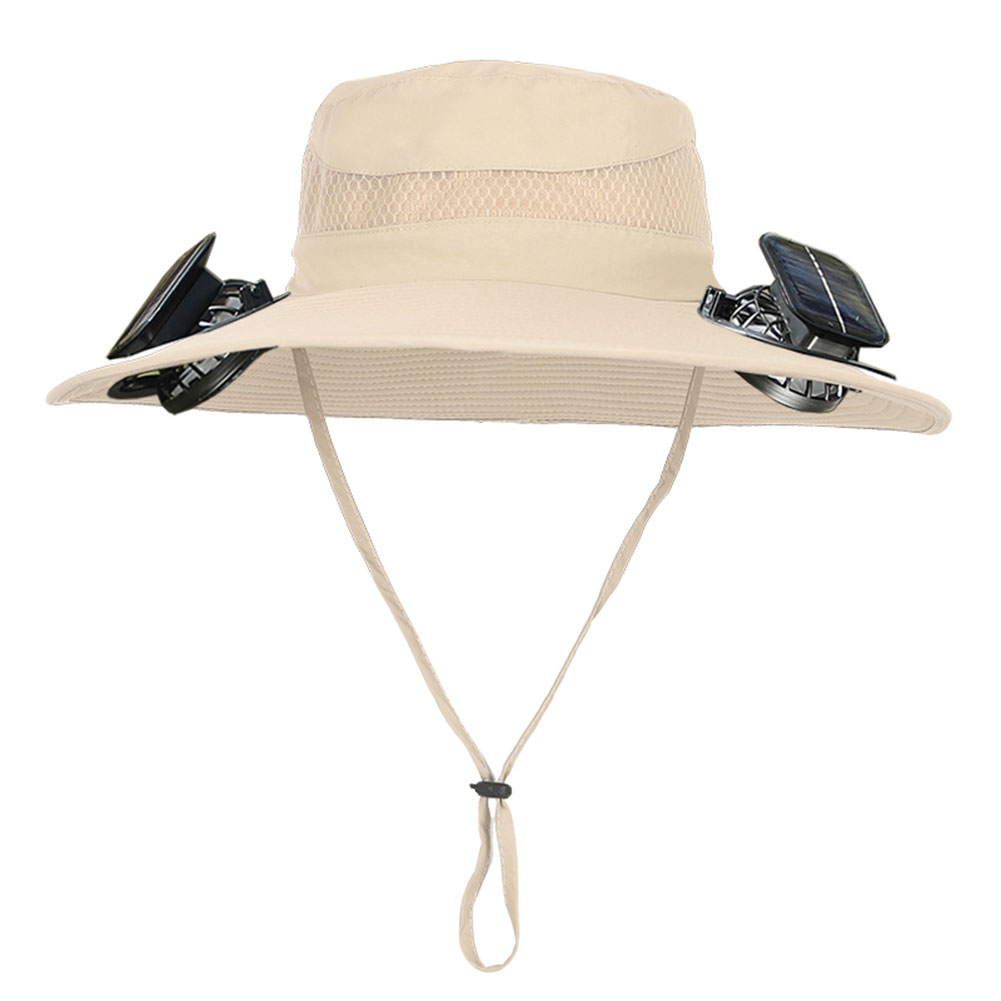 Solar-Fan-Hut, Sonnenhut mit 2 Solarventilatoren, breite Krempe, Eimerhut, Sommerkappe für Herren, Outdoor, Camping, Angeln, Wandern: WHITE