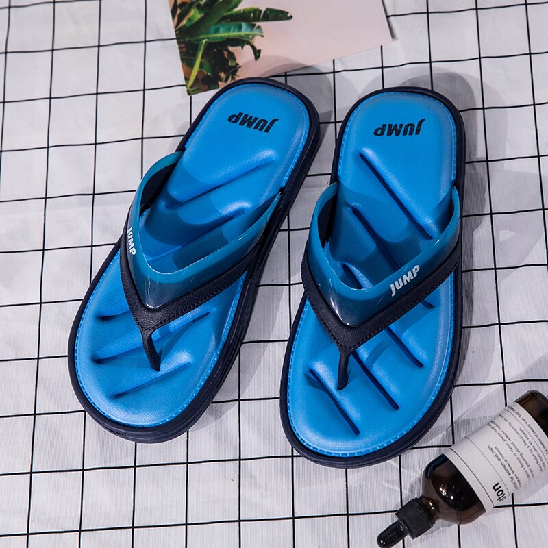 Sommar herr flip flop gröna inomhusskor män billiga gummitofflor herr rutschkanor flip flops lätt vikt pool tofflor herr: Blå / 6.5