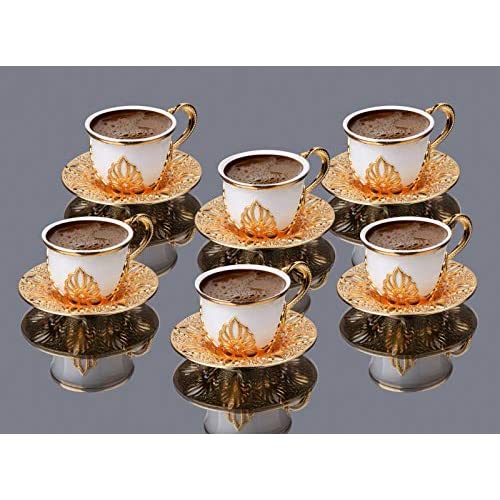 Fantaisie Tasse À Café Expresso Soucoupes avec Lot de 6, Porcelaine 4 oz. Café Turc Ensemble, Ensemble de Tasse, Café Grec, Demitasse Co