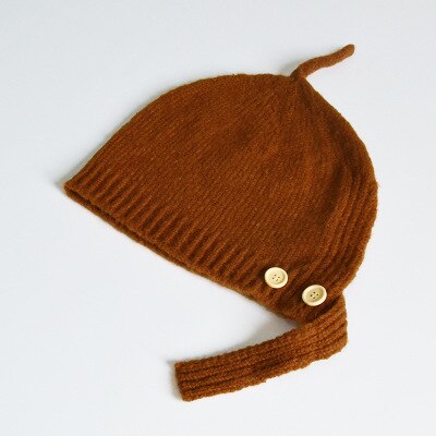 Geborduurde letters effen kinderwintermuts wollen streep gebreide kindermuts gehaakte meisjesmutsen winter jongensmuts babymutsen: Bruin