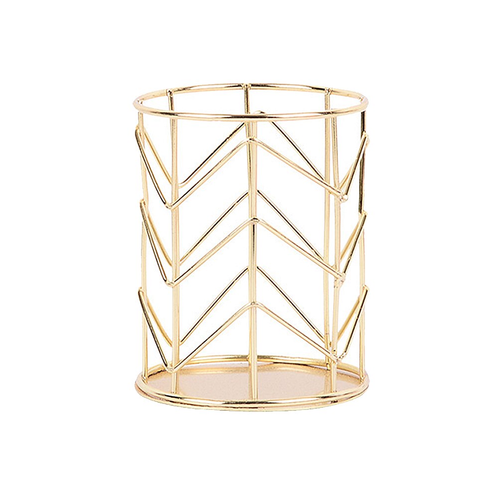 Office Desk Table Mesh Square Pencil Pot Cup Case Container Organizer Rose Gold Metal Pen Holder Home School Storage Basket: B-gold