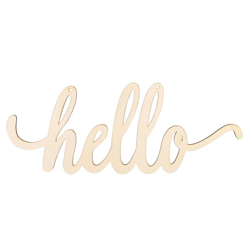 Letrero de madera Hello decoración de pared letras de madera DIY bloques palabras firmar puerta de madera decoración de Arte (35x14x0,5 cm)