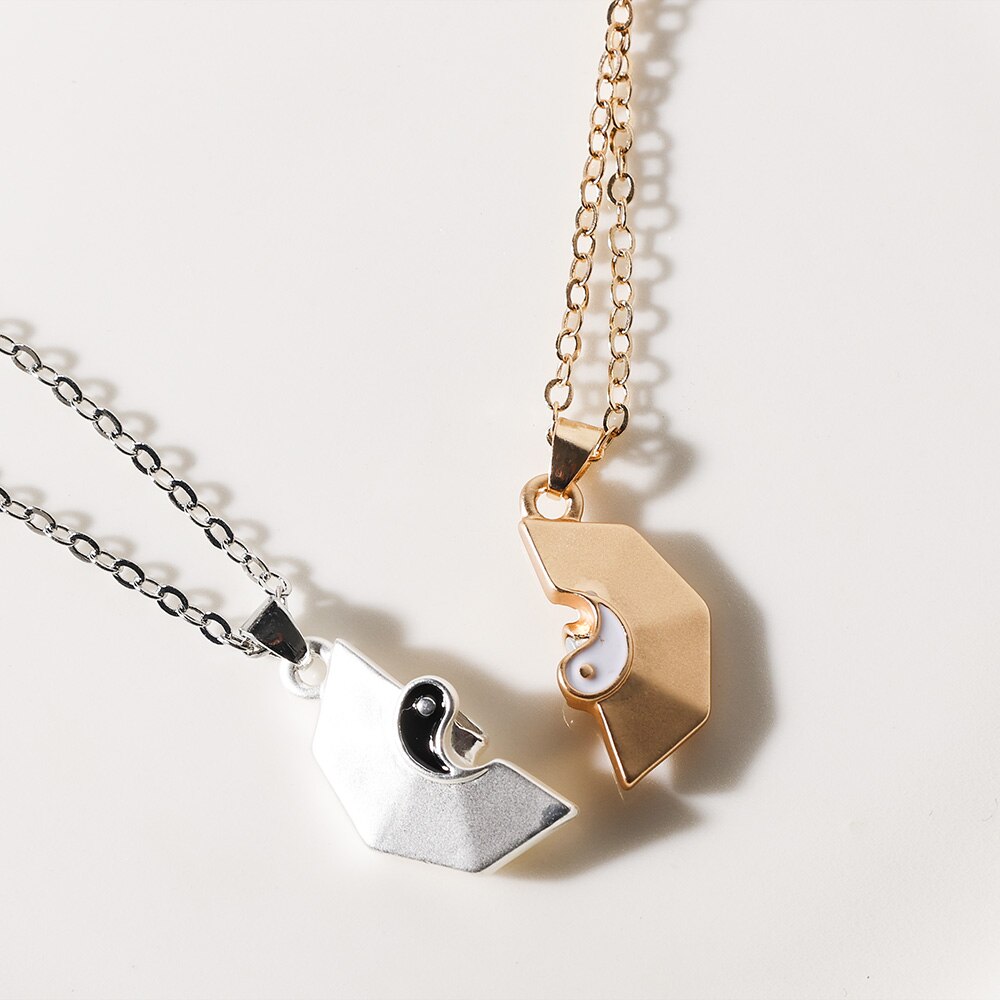 2 pieces 2 in 1 tai chi yin yang magnetic attraction necklace magnet couple friendship necklaces pendant valentine's day jewelry