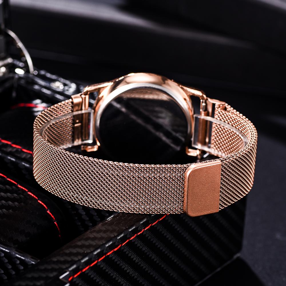 LED Electronic watches Star Watch For Women Rose Gold Mesh Magnet Starry Sky Quartz Wristwatch Gradient Ladies Wrist Watches