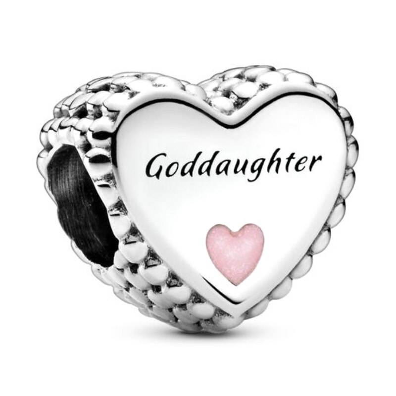 Herzanhänger für patentochter, silberplattiert, passend für armbänder, rosa, süß, für frauen, silberne perlenanhänger: Default Title