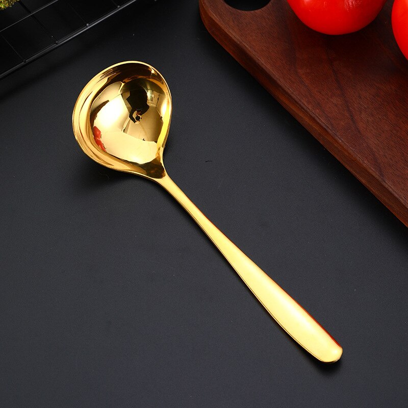 304 Stainless Steel Soup Spoon Colander Multi-Purpose Sauce Spoon Deep Bottom Spoons: Gold Spoon