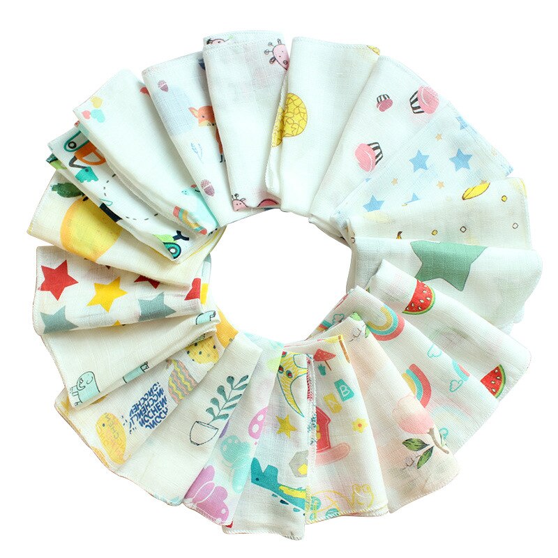 (10 Stuks/partij) Mousseline Gaas Speeksel Handdoek Baby Katoen Cartoon Handdoek