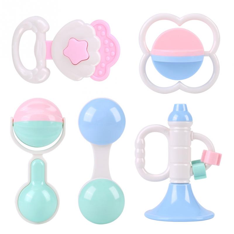 5pcs/set Newborn baby Teether Rattle Toys Baby Plastic Rattles Teether Teething Toy 0-12 Months Musical Toys for baby: Default Title