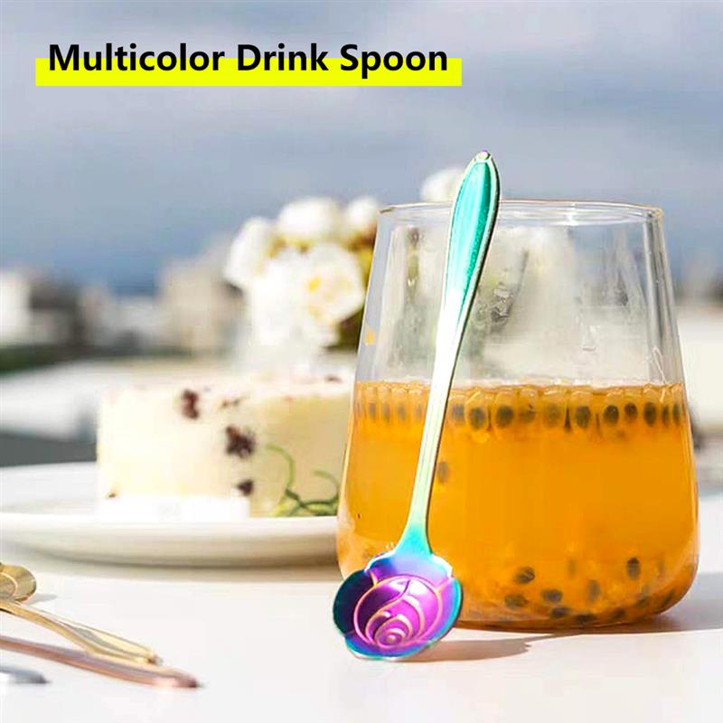 9pcs Stainless Steel Flower Shape Scoop Beverage Stirring Mixing Spoon with Handle Fruit Scoop Kitchen Dinnerware Coffeeware