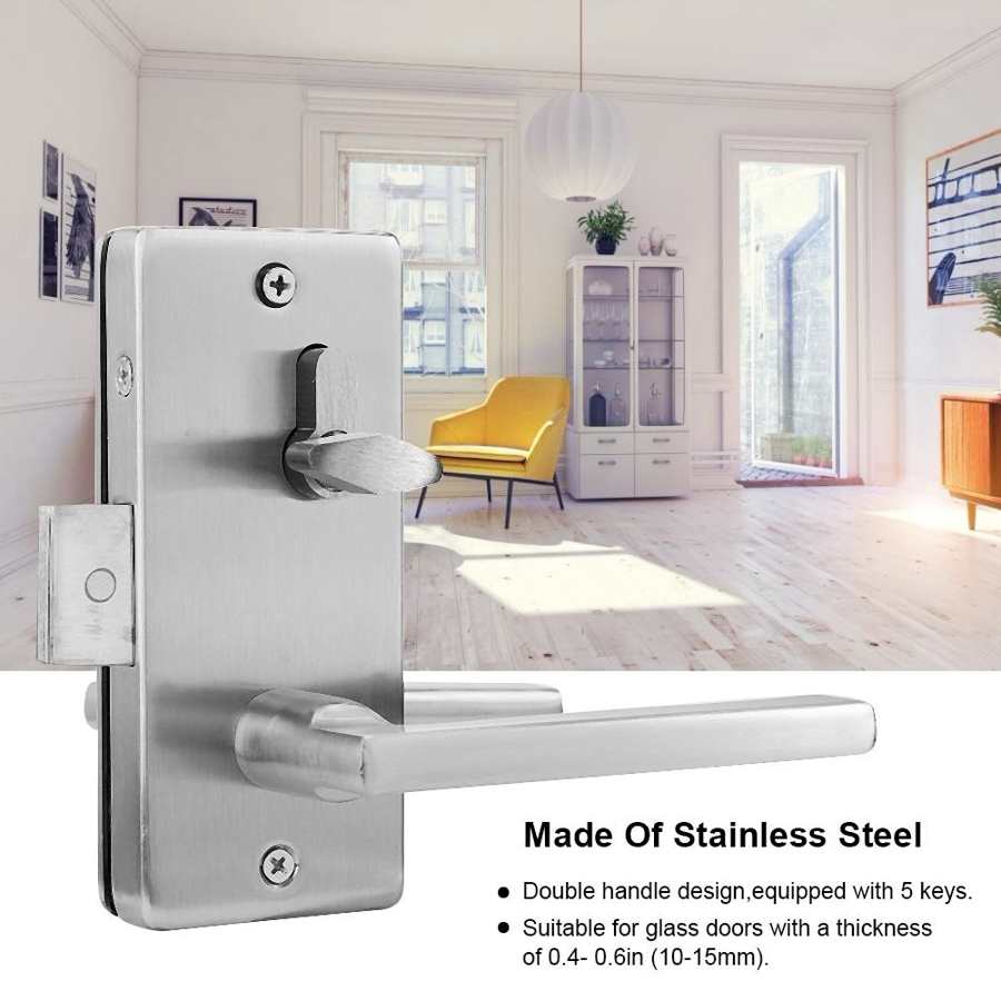 door lock 0.4- 0.6in Double Glass Door Handle Lock Stainless Steel Right Handed Silver deurklink