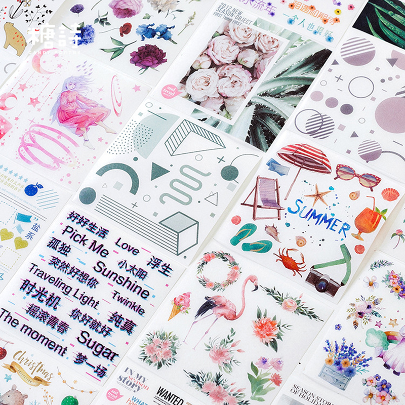10 hojas de pegatinas de papel para decoración de viaje con Cactus y flores para alimentos, pegatinas para decoración de diario DIY, álbum de recortes