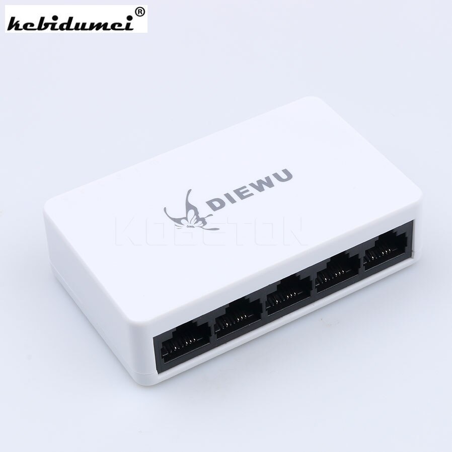 Kebidumei 5 porte 10 100 mbps hurtig ethernet lan  rj45 netværk switch switcher hub til desktop pc med os eu strømadapter