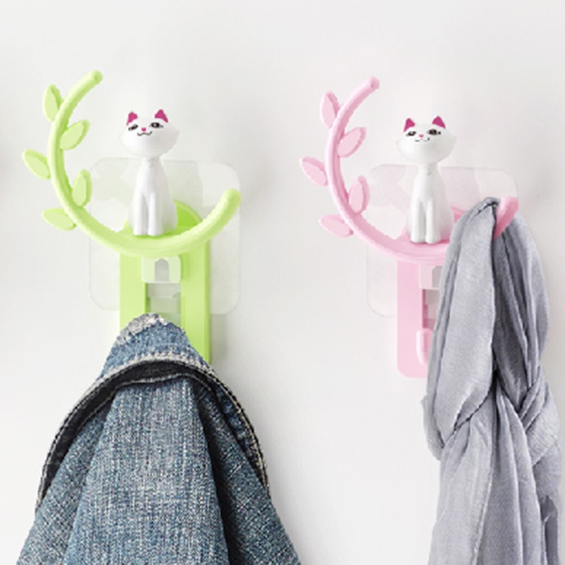 1 Pcs Leuke Cartoon Kat Badkamer Keuken Muur Haak Sterke Zelfklevende Multi Functie Haak Voor Thuis Woonkamer Decoratie Accessoires