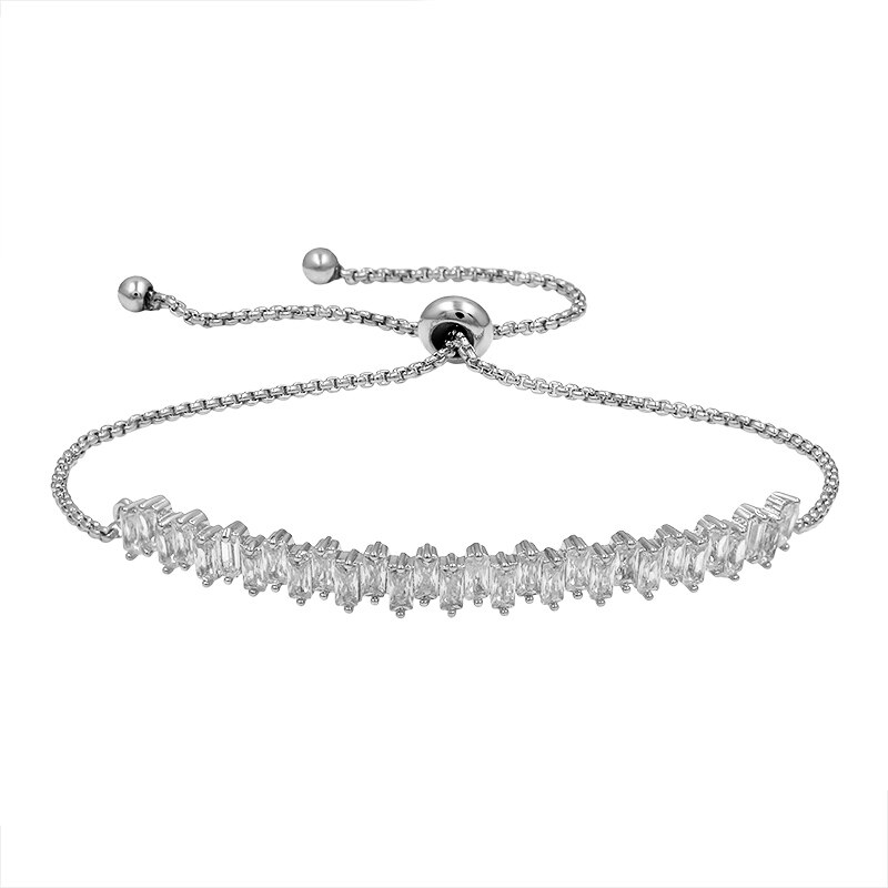 WEIMANJINGDIAN Brand Sparkling Onregelmatige Vierkante Zirconia CZ Zirkoon Crystal Verstelbare Armbanden voor Vrouwen in Diverse: white gold