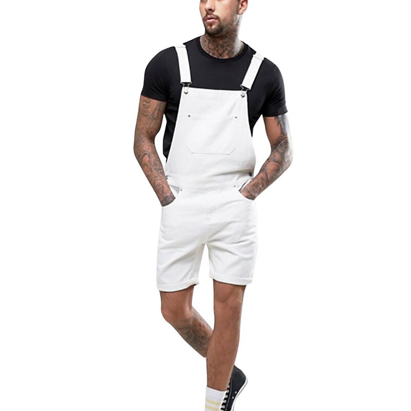 Nizza Männer Weiße Kurze Gesamt Sommer VogueJeans Hosen Männer Streetwear Lätzchen Gesamt Gesamt Pop Plus Größe Tasche Hosenträger Hosen: S