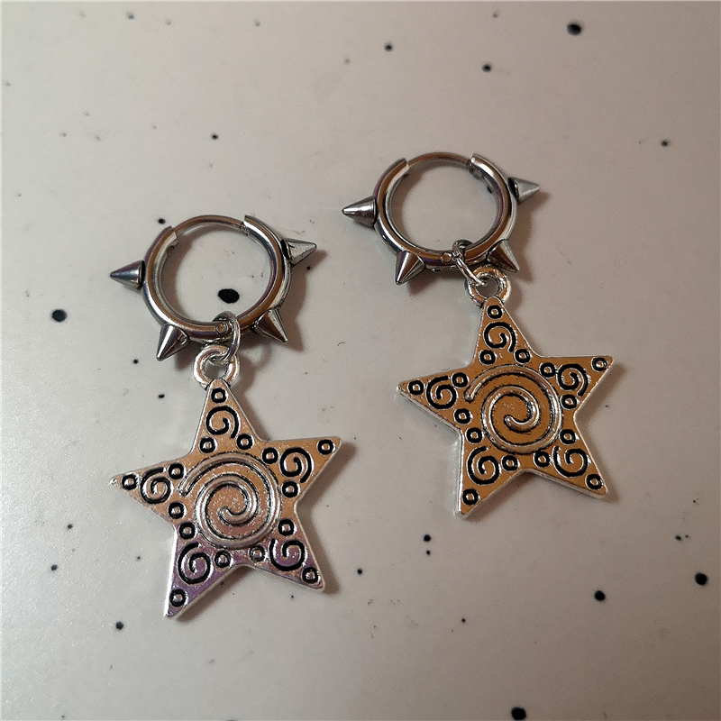 Goth oregelbundet hjärta kors spindel spiral rostfritt stål örhängen kvinnor män grunge  y2k smycken 2000s scen emo accessoarer: Guldfärg