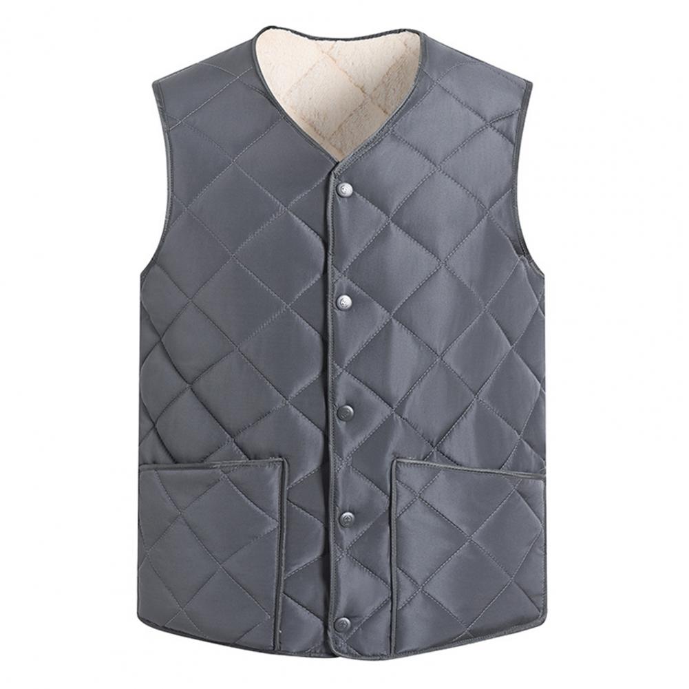 Herfst Winter Heren Vest Effen Kleur Dons Vulling V-Hals Mouwloos Warm Vest Zachte Knoop Sluiting Koud-Proof Zak Jas Vest: 4XL / Rood