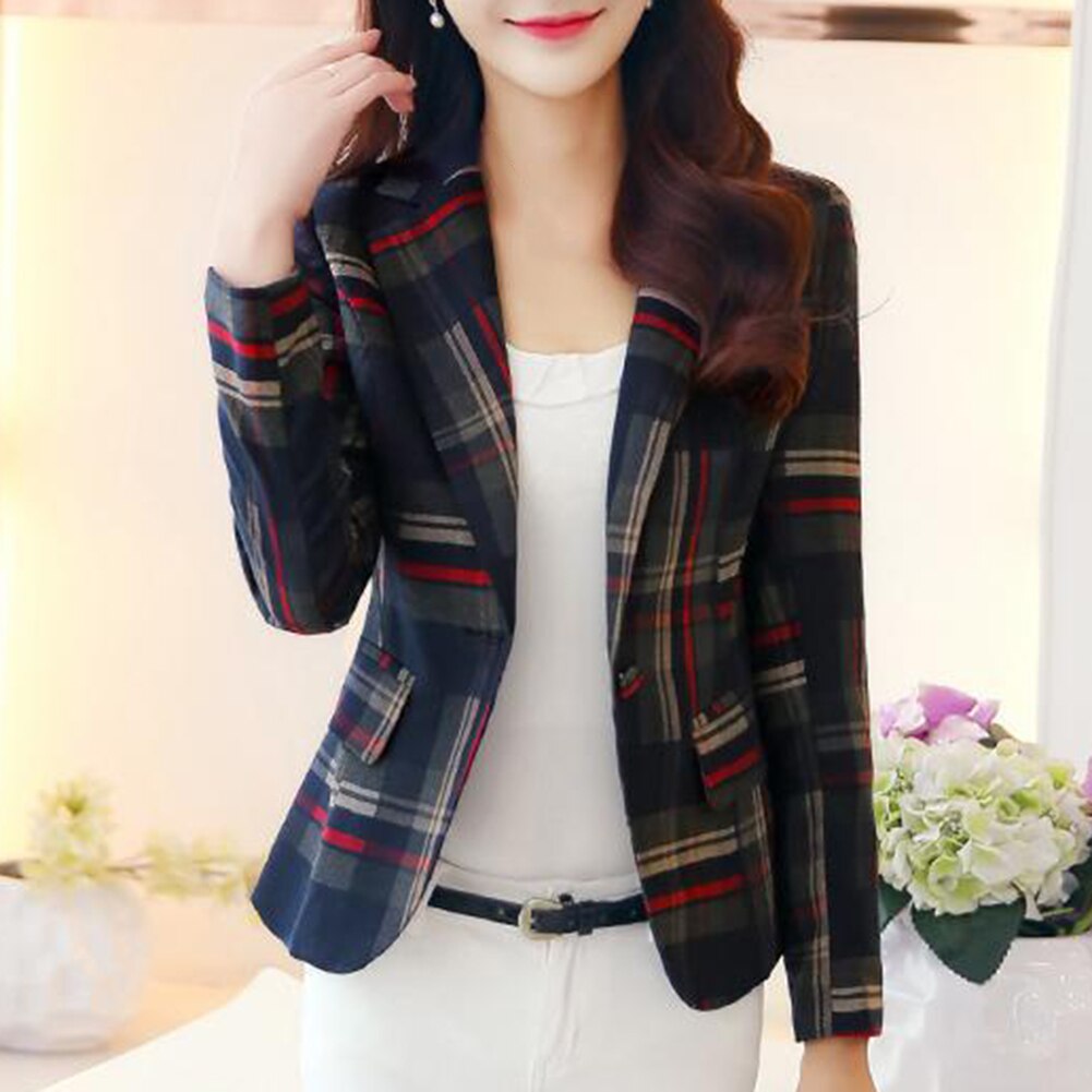 Office Women Plaid Print Jacket Suit Slim Business Jacket Ladies Talever Autumn Blazer Jackets Office Work Suit