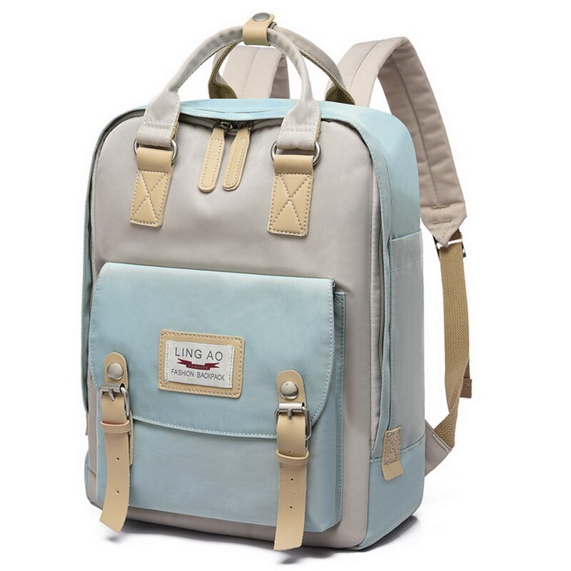 Waterproof Nylon Backpack for Women Multi Pocket Travel Backpacks Female School Bag for Teenage Girls: gray green 1