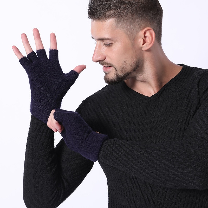 Mitaines en laine acrylique pour hommes, en tricot Jacquard épais, , à la , gants pour écran tactile C2