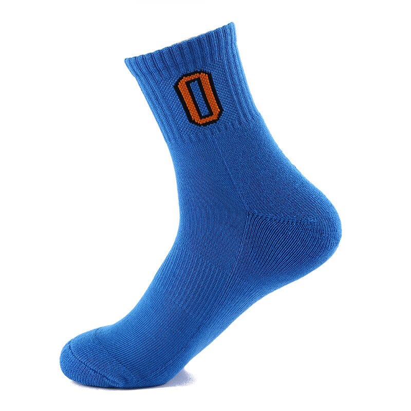 Brothock Uomini di pallacanestro con numero di stelle di cotone squadra modello digitale di sport calze fondo asciugamano ammortizzatore elite calzini: Blue NO.0