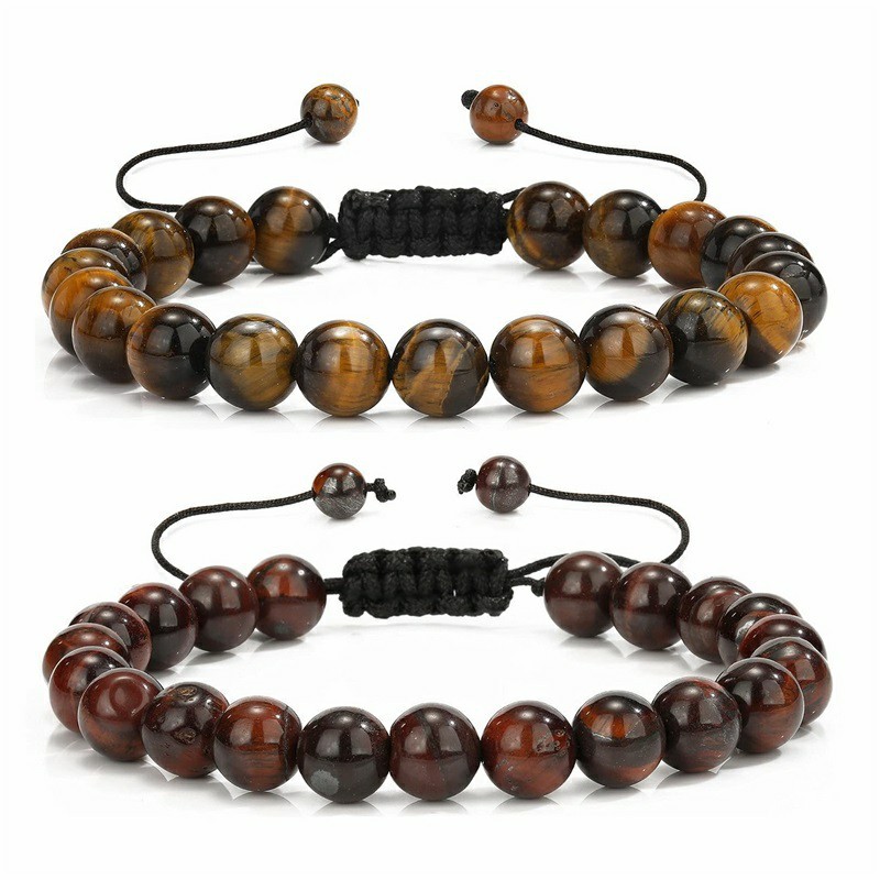 Håndlavet armbånd med beskyttelse af lavasten og 8mm naturlige tigerøje til mænd i flere stilarter