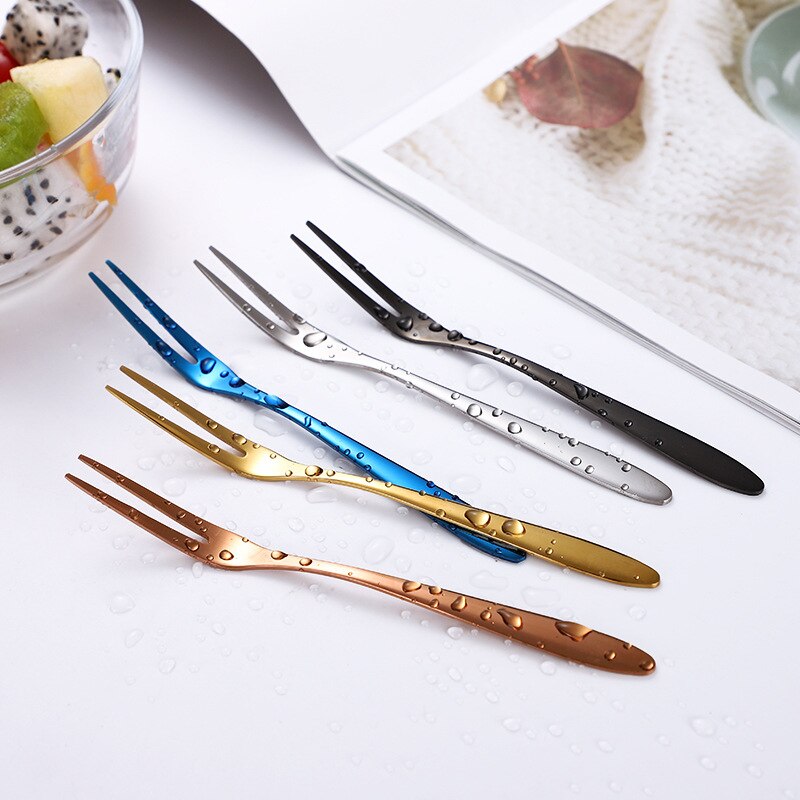 2/6pcs Fruit Fork Set Mini Cute Stainless Steel Dessert Forks Silver Gold Rose Gold Cake Flatware Cutery Fork for Home Use