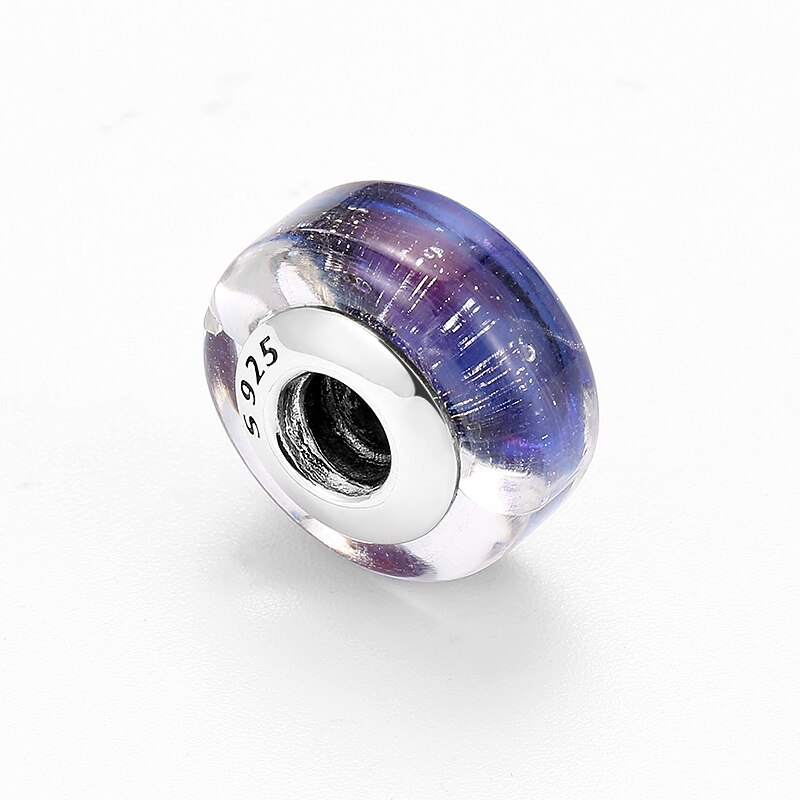 925 prata esterlina diy moda roxo e azul contas de vidro caber original europeu charme pulseira jóias fazendo