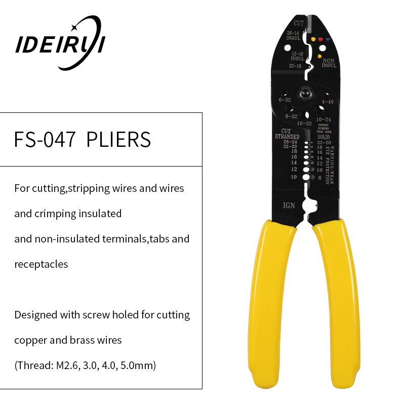 Alicates de prensado multiherramienta, combinación de terminales eléctricos, pelacables de corte, Alicates eléctricos, FS-051,: FS-047 yellow