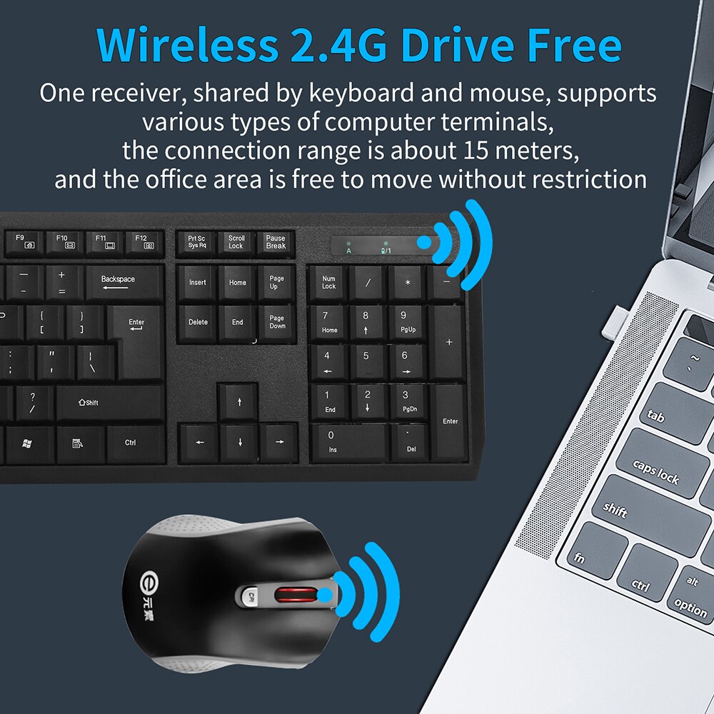 2.4G USB Wireless tastiera e Mouse Combo Mini Multimedia tastiera Full-size Set di Mouse per Computer Notebook Laptop Desktop