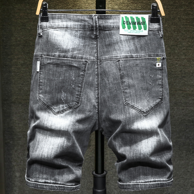 NOVEDAD DE VERANO en pantalones vaqueros cortos rasgados para hombre, pantalones cortos de tela vaquera elásticos gris ajustados informales a la , ropa de para hombre