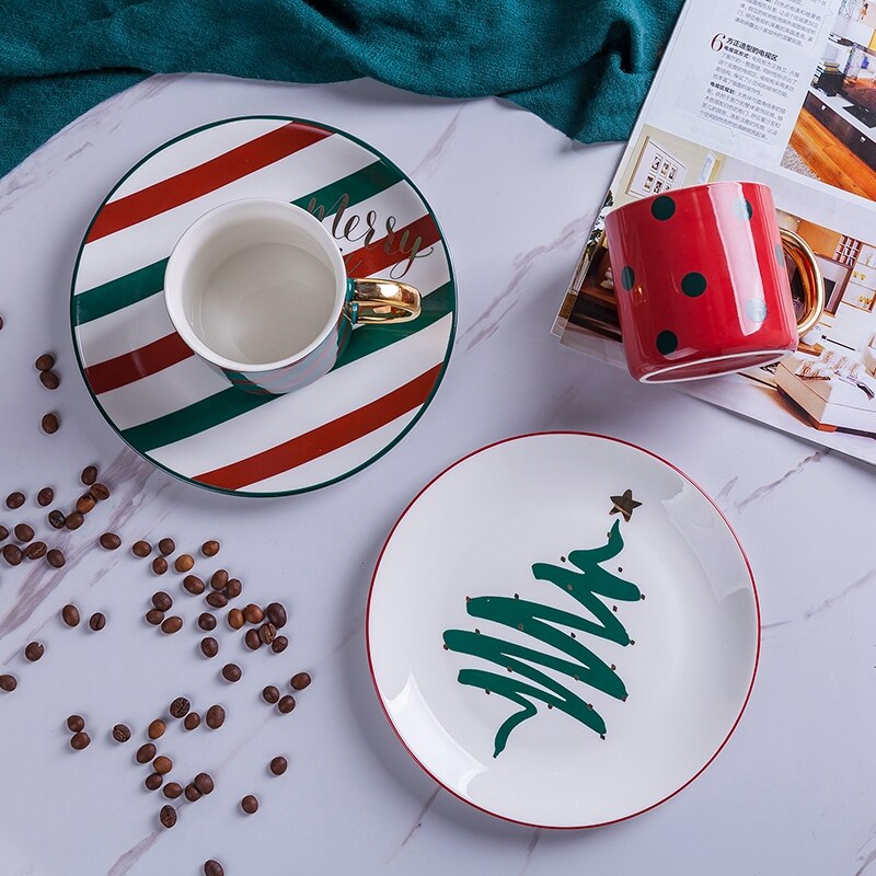 Lyxig prickig linje nordisk färg europeisk keramisk kopp med kaffemugg kopp och fat set kaffekoppar resemugg