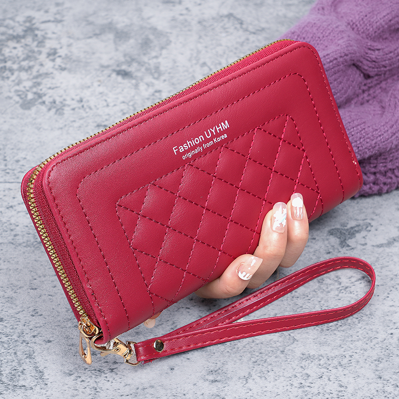 ladies purse long Joker zipper clutch bag embroidered large capacity soft wallet mobile phone bag: Red