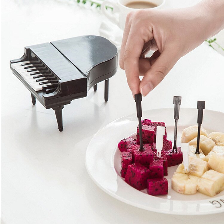 Creatieve piano vorm fruit vork dessert vork fruit tool herbruikbare fruit vork vork opbergdoos tafel decoratie
