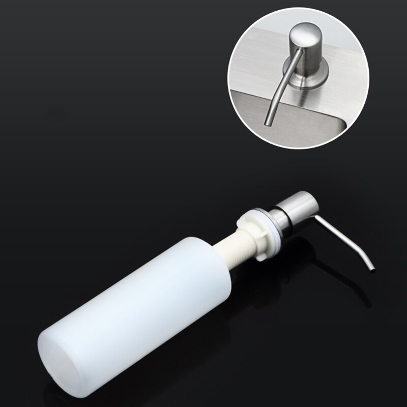 Såpedispenser til kjøkkenvask i rustfritt stål, påfyll ovenfra, innebygd for benk med væske, stor flaske